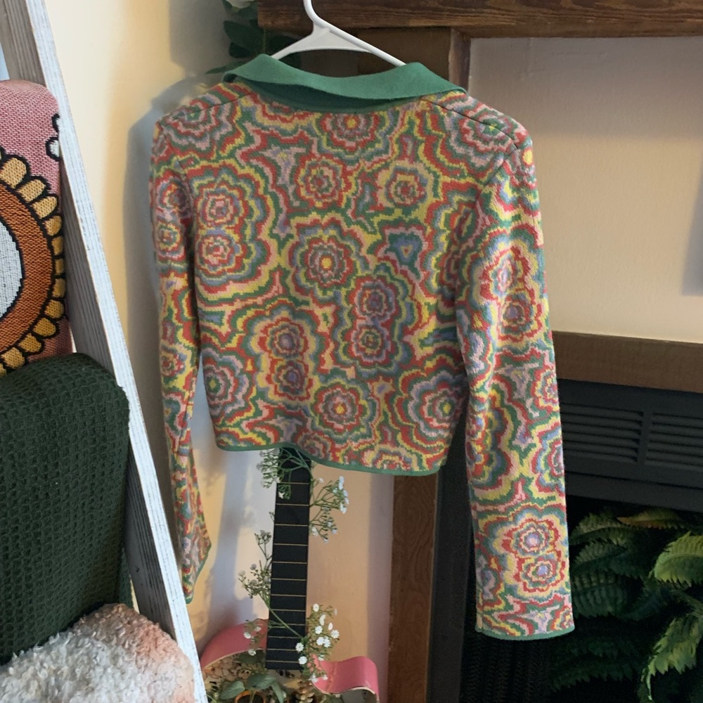 RAGGED PRIEST 70s HALLUCINATION zip cardigan top with polo collar - Picture 4 of 6
